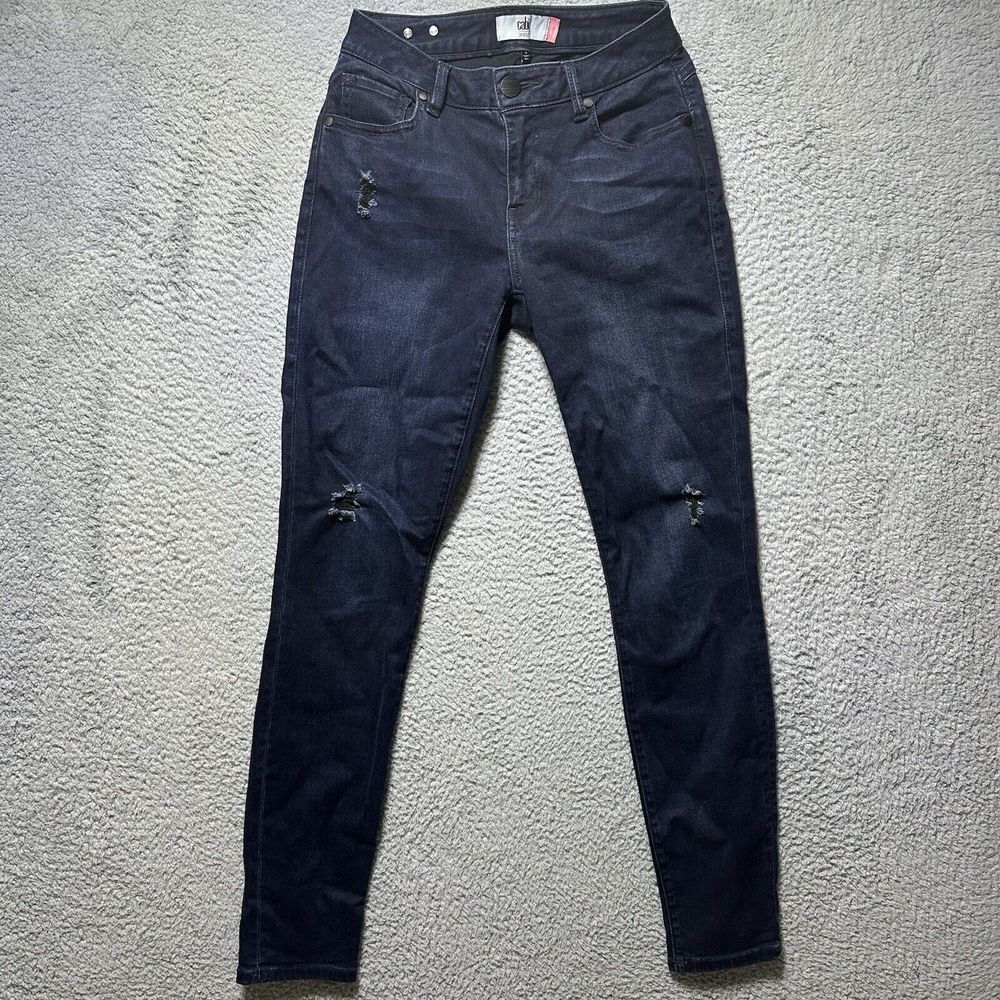Cabi 3194 Curvy Skinny Dusk Destructed Jean Stretch Dark Wash Womens Jeans SZ 2